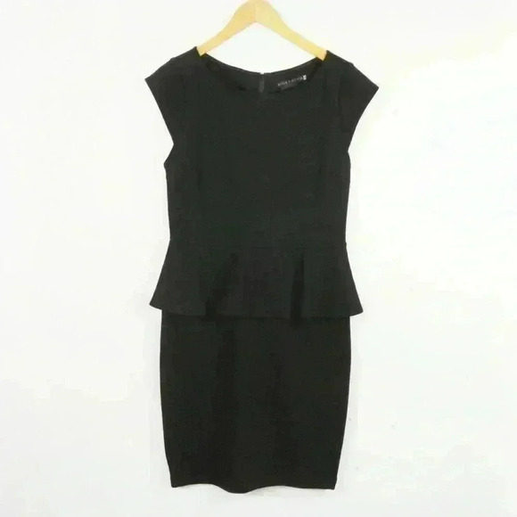 Alice + Olivia Bateau Neckline Peplum To Work Black Dress - Picture 4 of 7